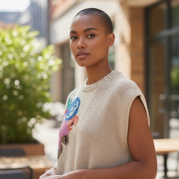 Vintage Worthington floral embroidered cap sleeve knit women's sweater, Medium - Picture 2 of 8